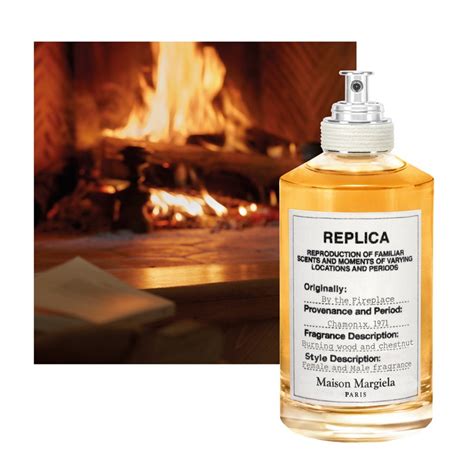 replica perfume by the fireplace.